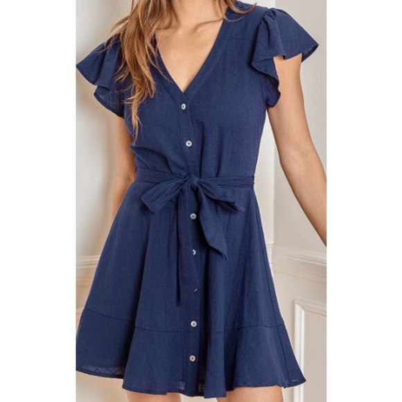 Lulus Dresses & Skirts - LULU'S SZ S cotton Daytime Dreamer Navy Blue Button-Up Mini Dress NEW B65 *flaw